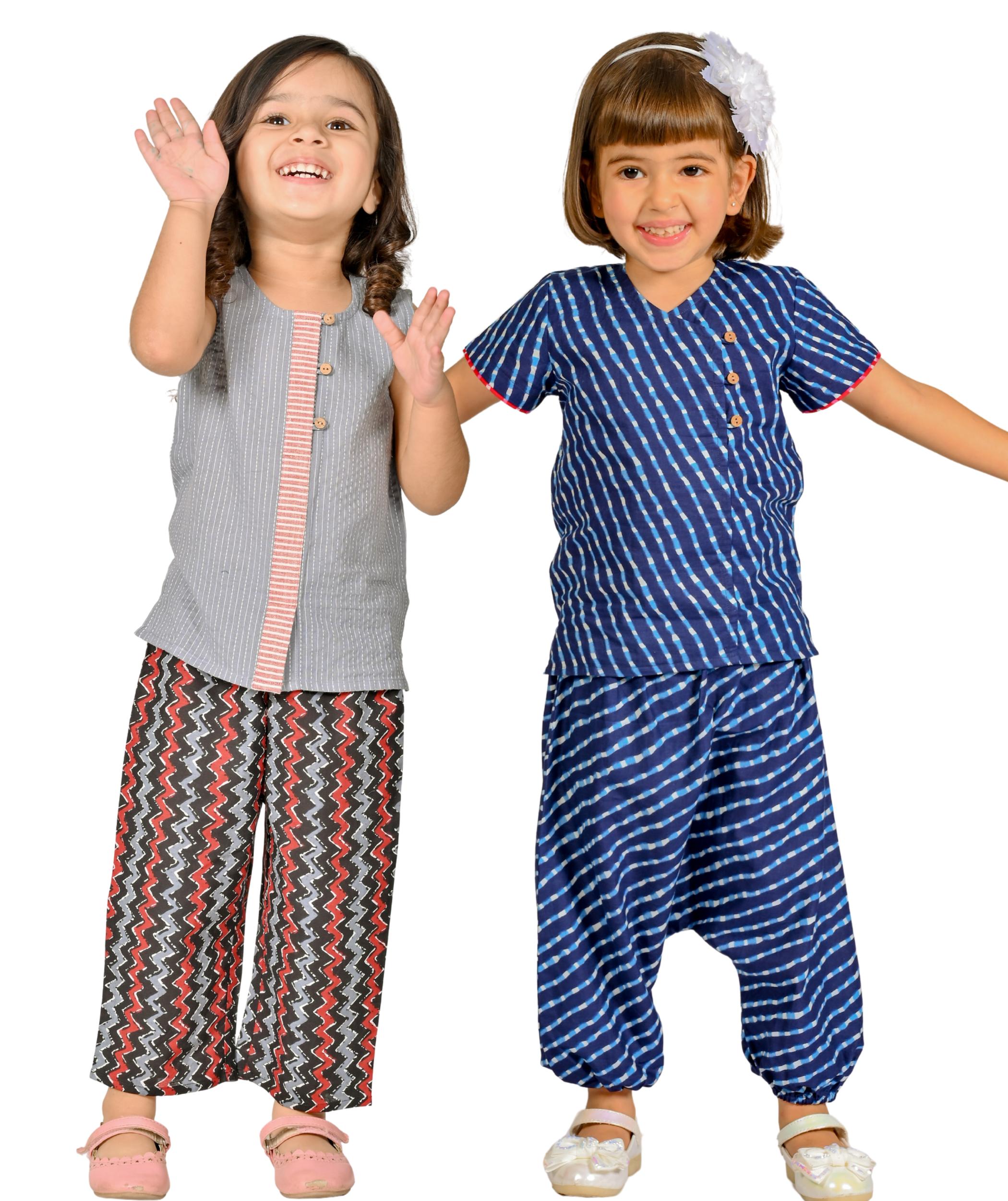 Tiny Bunnies Baby Girls Dress Cotton Clothes Top Pant Set 1 Year To 4 Years Kids Festival Wear Style Children Birthday Party Outfits Combos Grey:Maroon & Blue