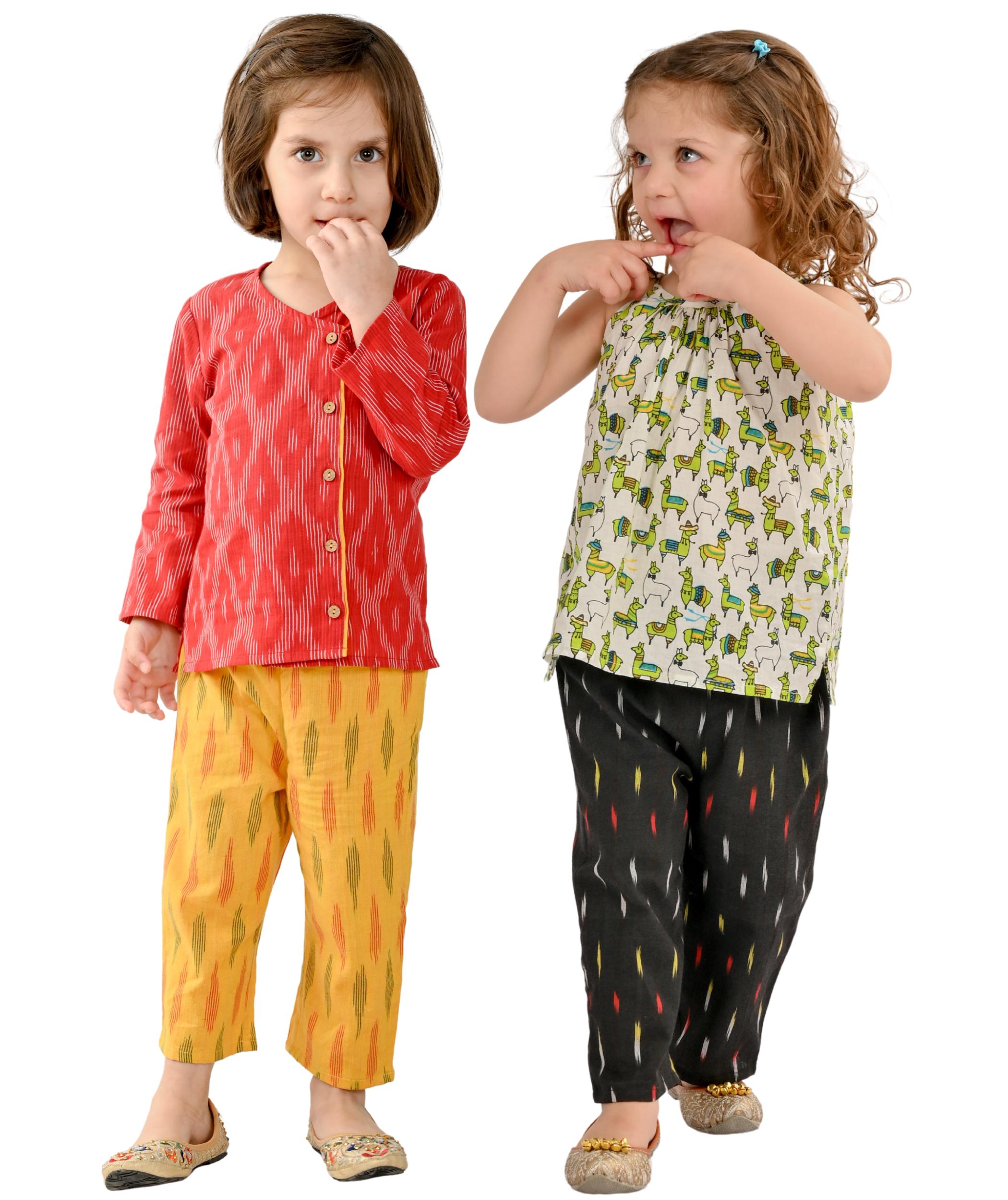 Tiny Bunnies Baby Girl Dress Cotton Clothes Top Pant Set 1 Year To 4 Years Kid Summer Wear Children Shoulder Tie Birthday Party Outfit White:Black & Red:Yellow