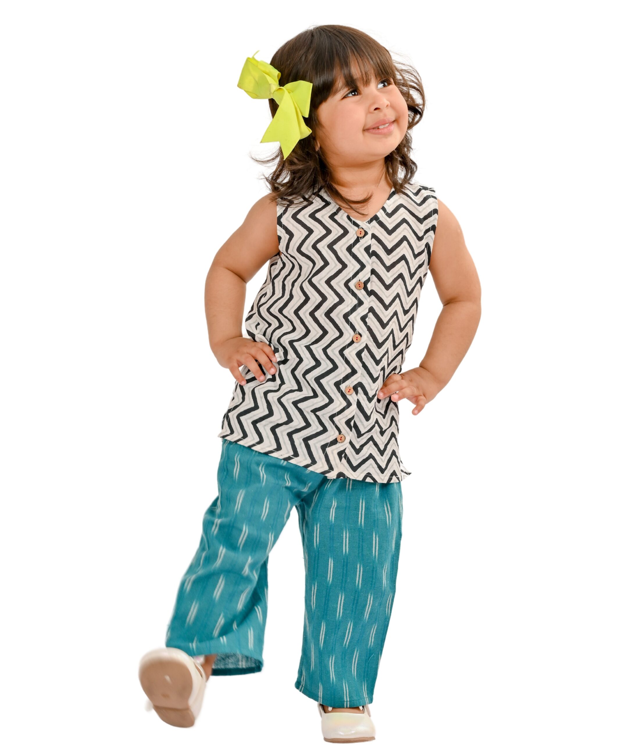 Baby Girls Cotton Top With Pant - White & Blue Clothing Set