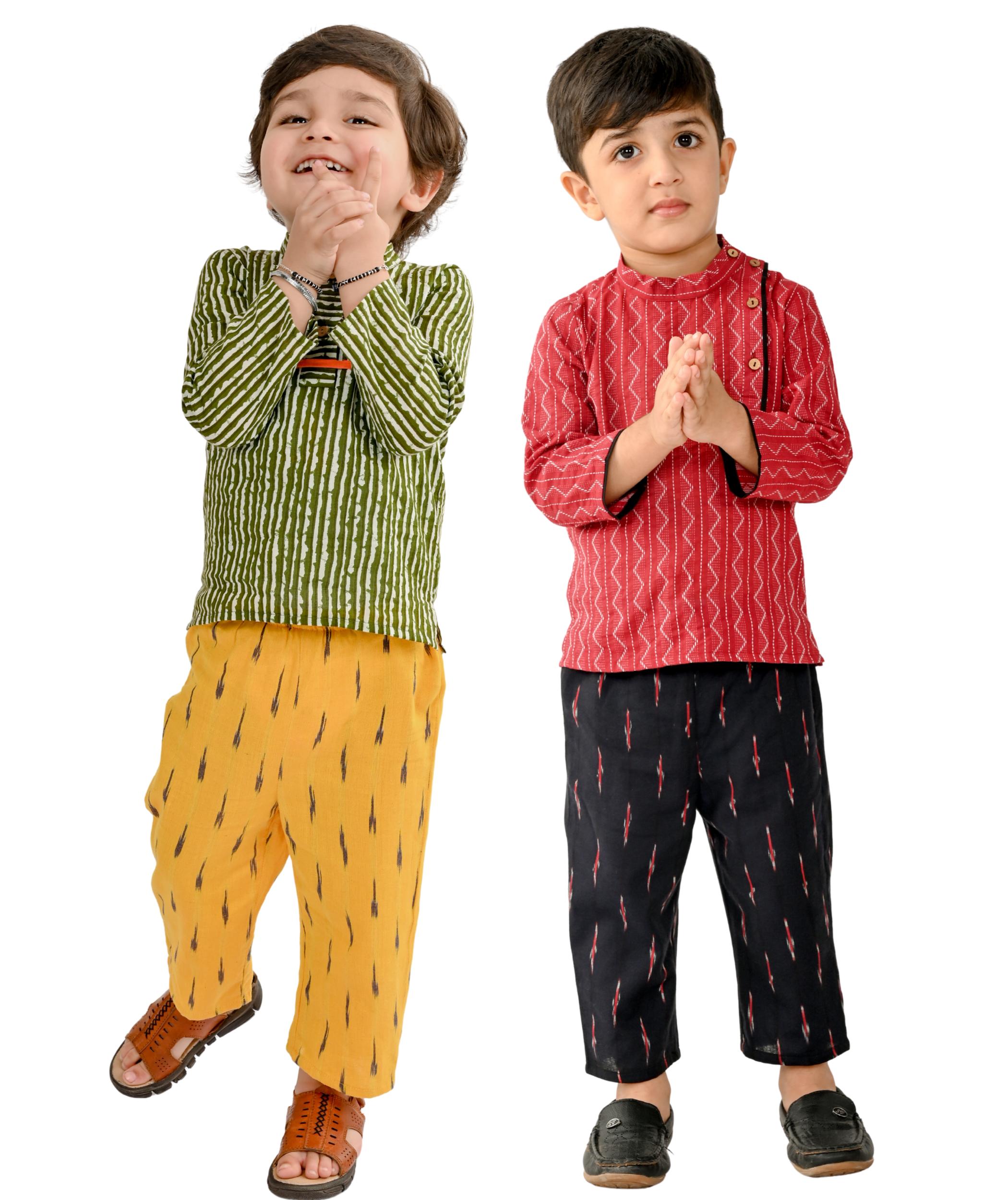 Kids Clothes Boy Festival Dresses – Green:Yellow & Maroon:Black