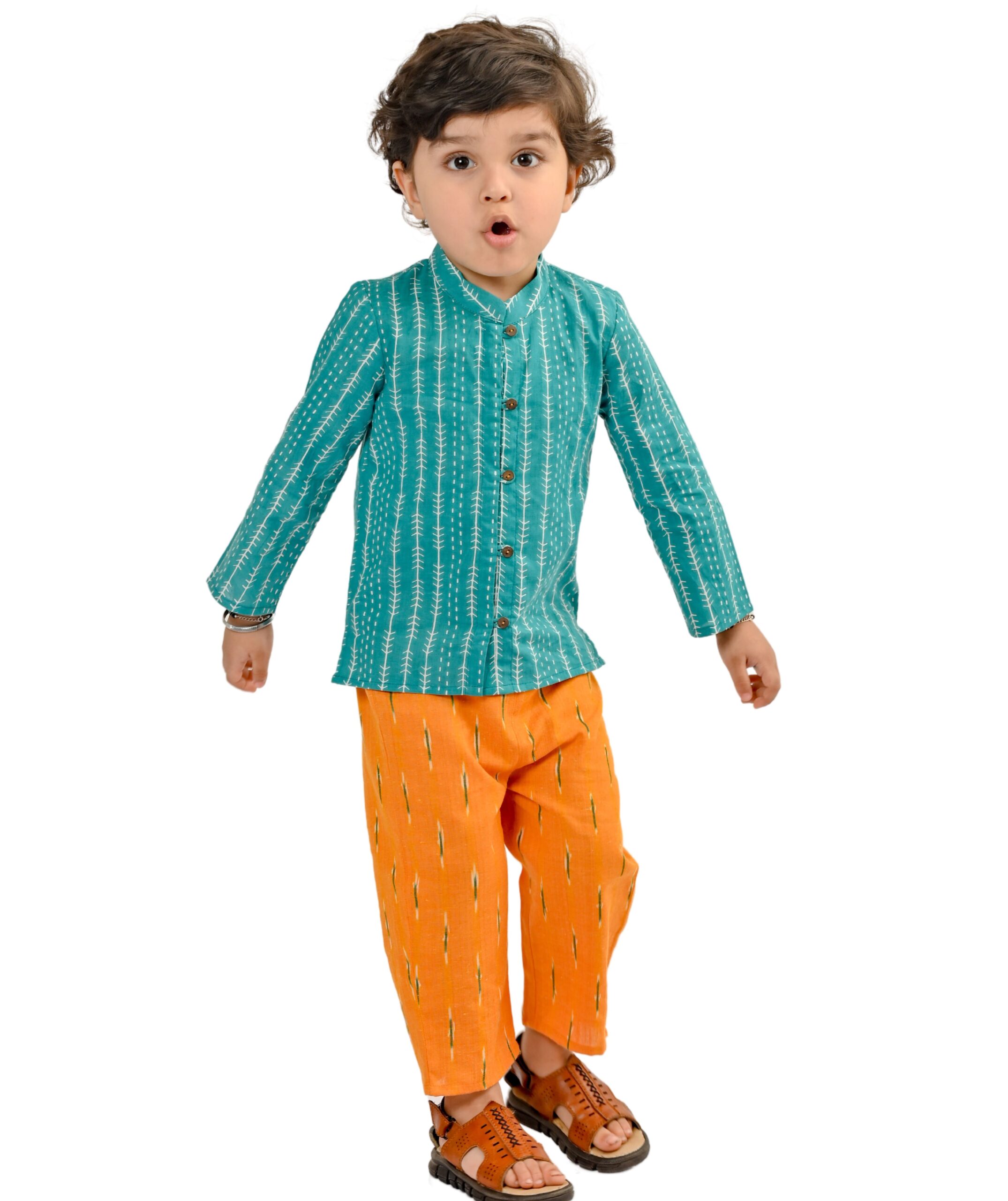 Baby Boys Cotton Shirt With Pant - Green & Yellow Clothing Set
