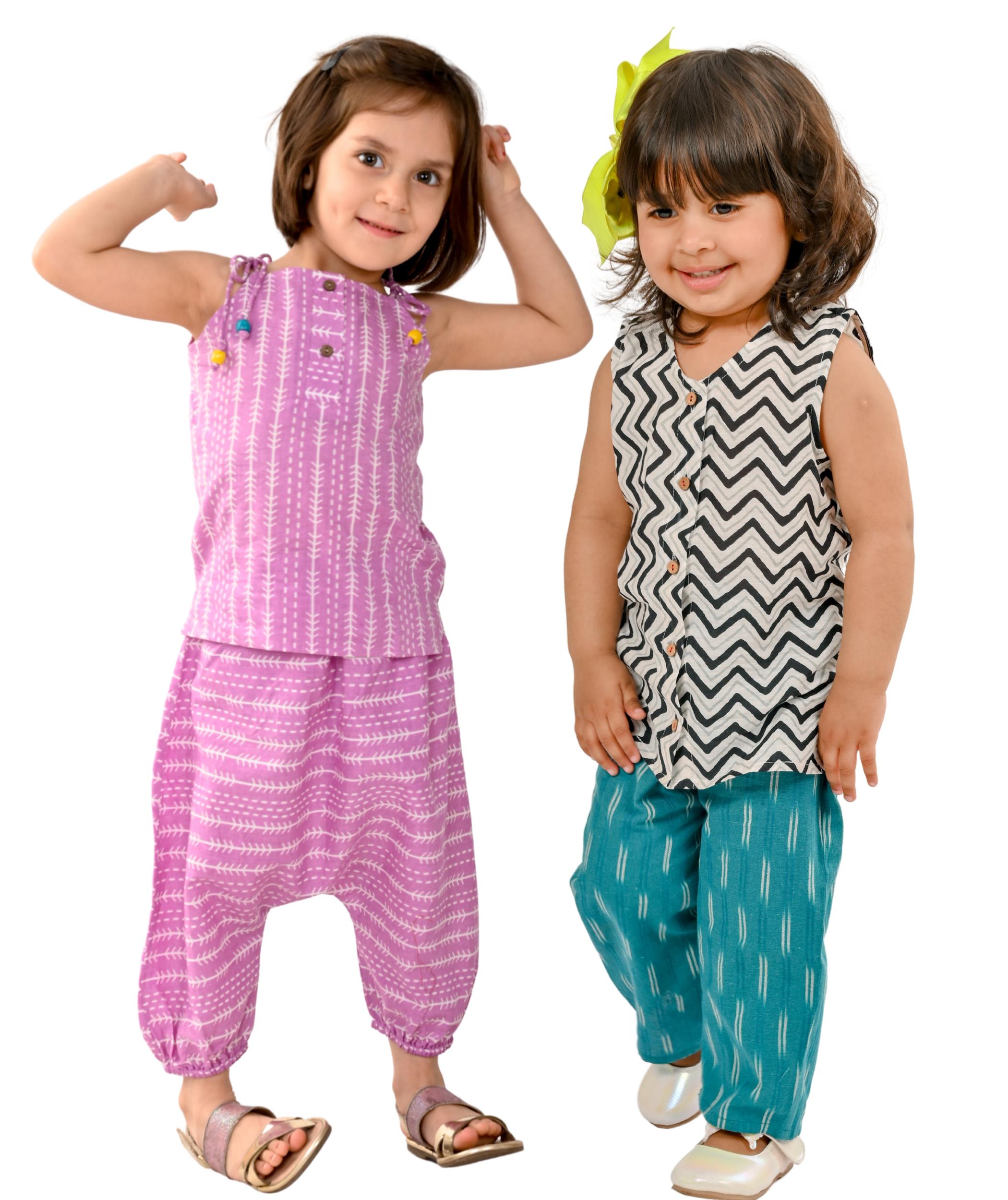 Baby Girls Dress Cotton Clothes Top Pant Set 1-2 Years Kids Summer Wear Children Sleeveless Shoulder Tie Party Outfit Purple & White:Blue Tiny Bunnies 2-3 3-4