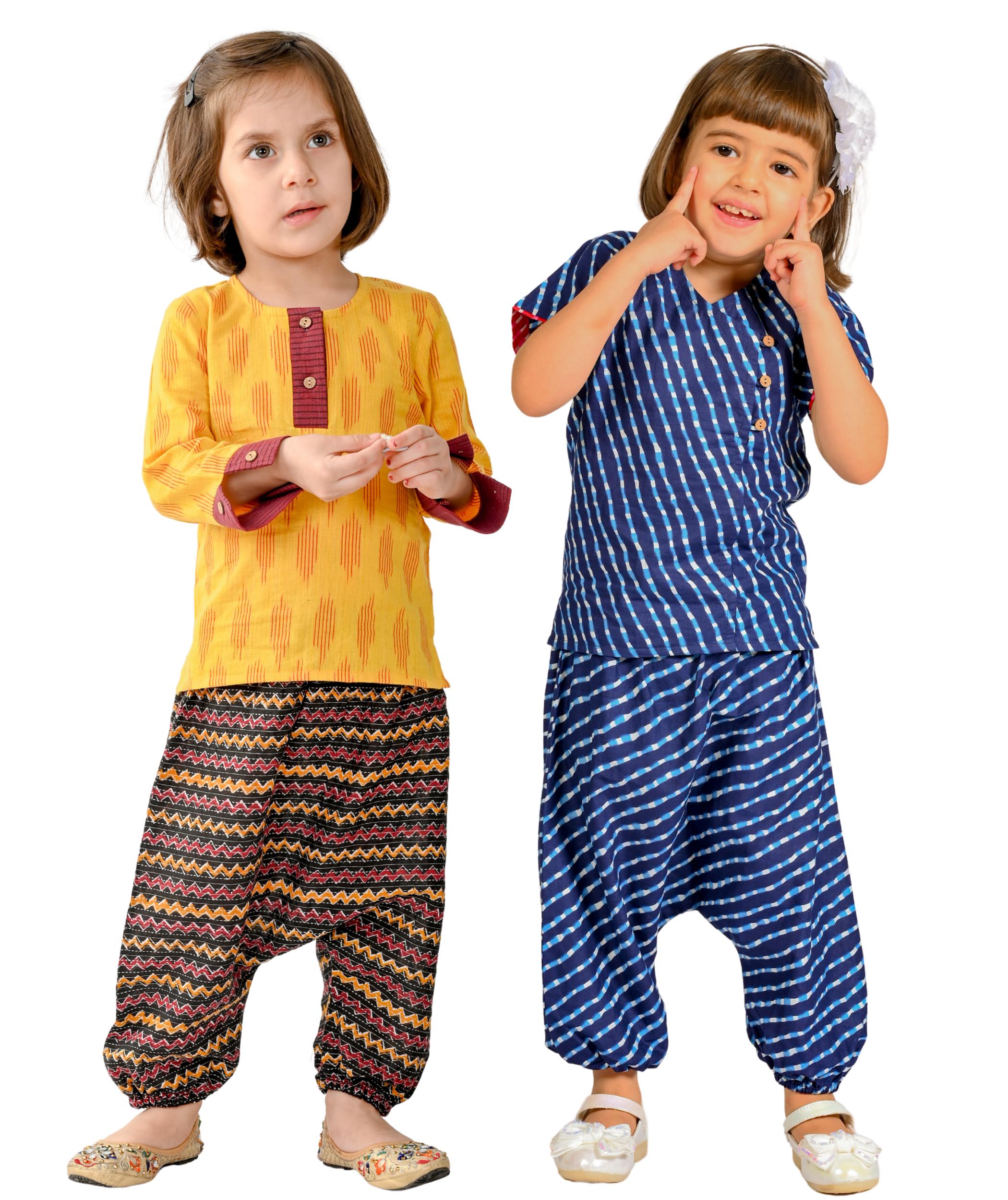 Baby Girls Dress Cotton Clothes Top Pant Set 1-2 Years Kids Birthday Party Outfit Children Festival Wear With Sleeve Yellow:Maroon & Blue Tiny Bunnies 2-3 3-4