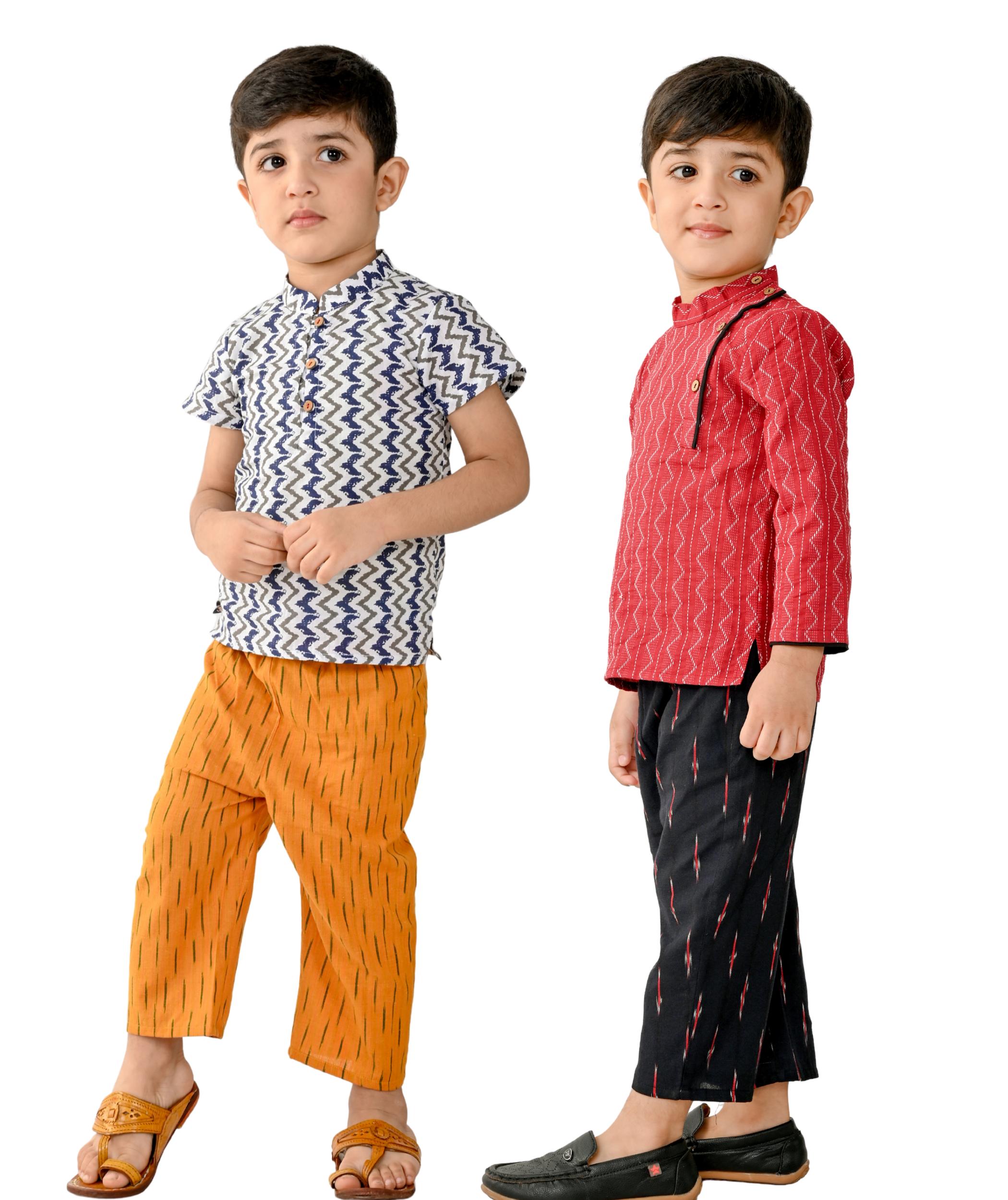 Baby Boy Cotton Dress Party Wear - White:Yellow & Maroon:Black Kids Clothes 1 To 4 Years Combo Pack Of 2