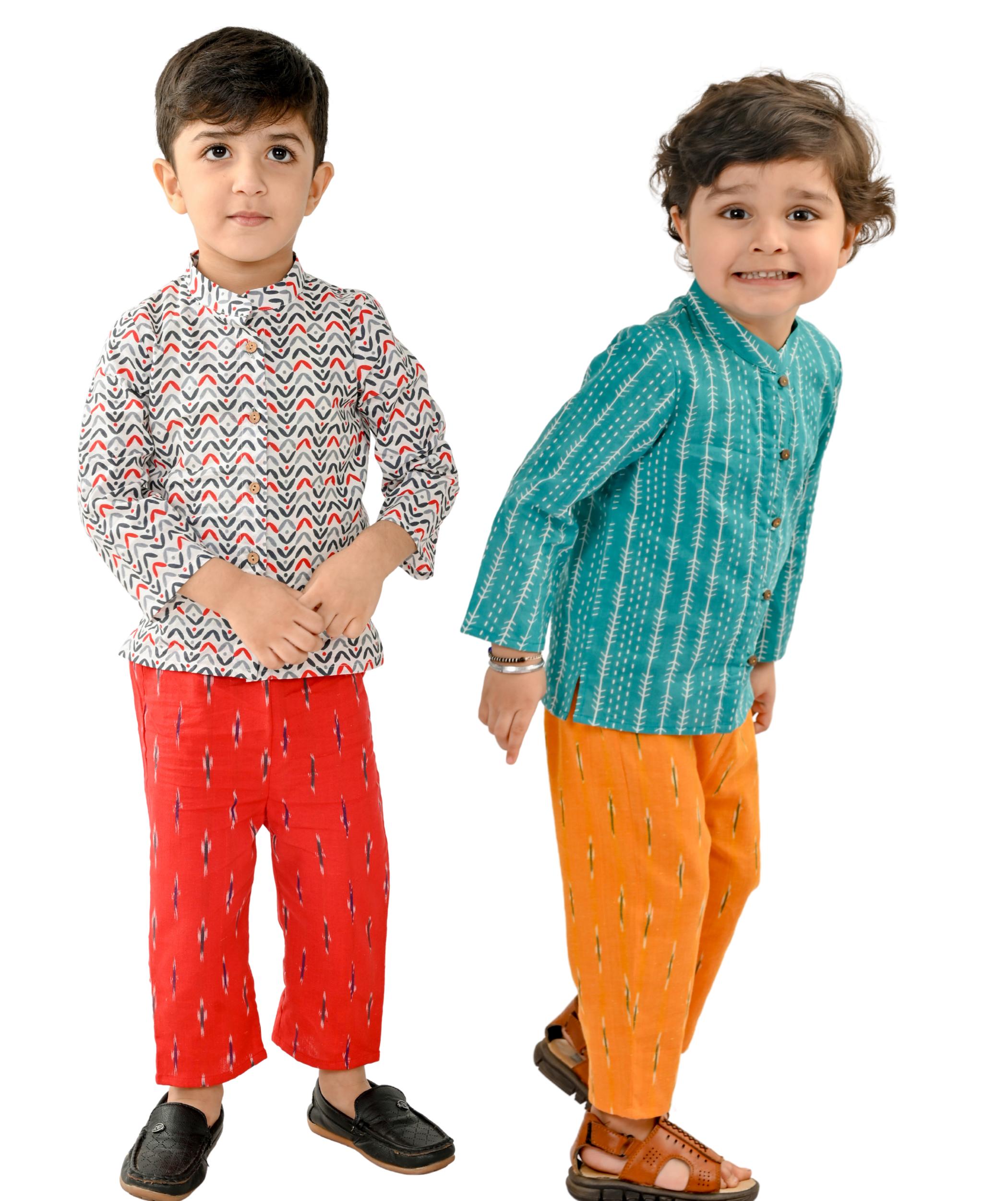 Baby Clothes Boy Party Wear Dress Set - White:Red & Green:Yellow Kids Clothes 1 To 4 Years combo pack of 2