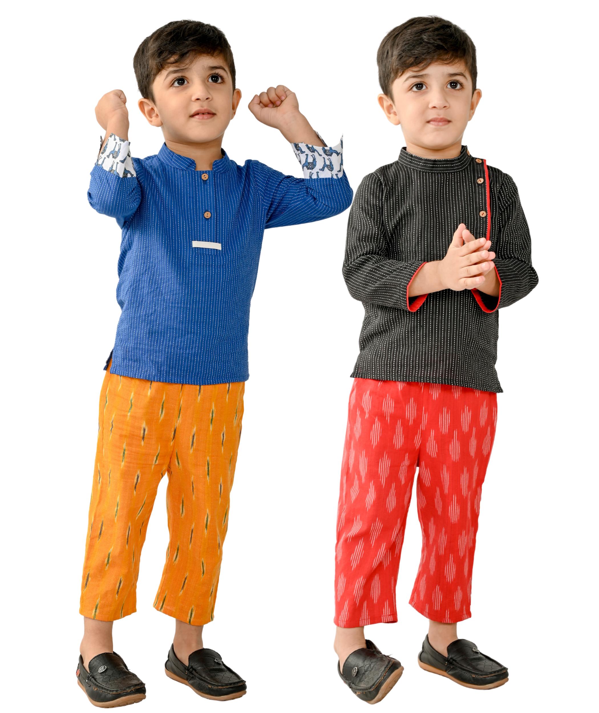 Baby Boys Clothes Kids Festival Dress – Blue Yellow Black Red Toddler Cotton Party Wear 1 To 4 Years Combo Pack of 2