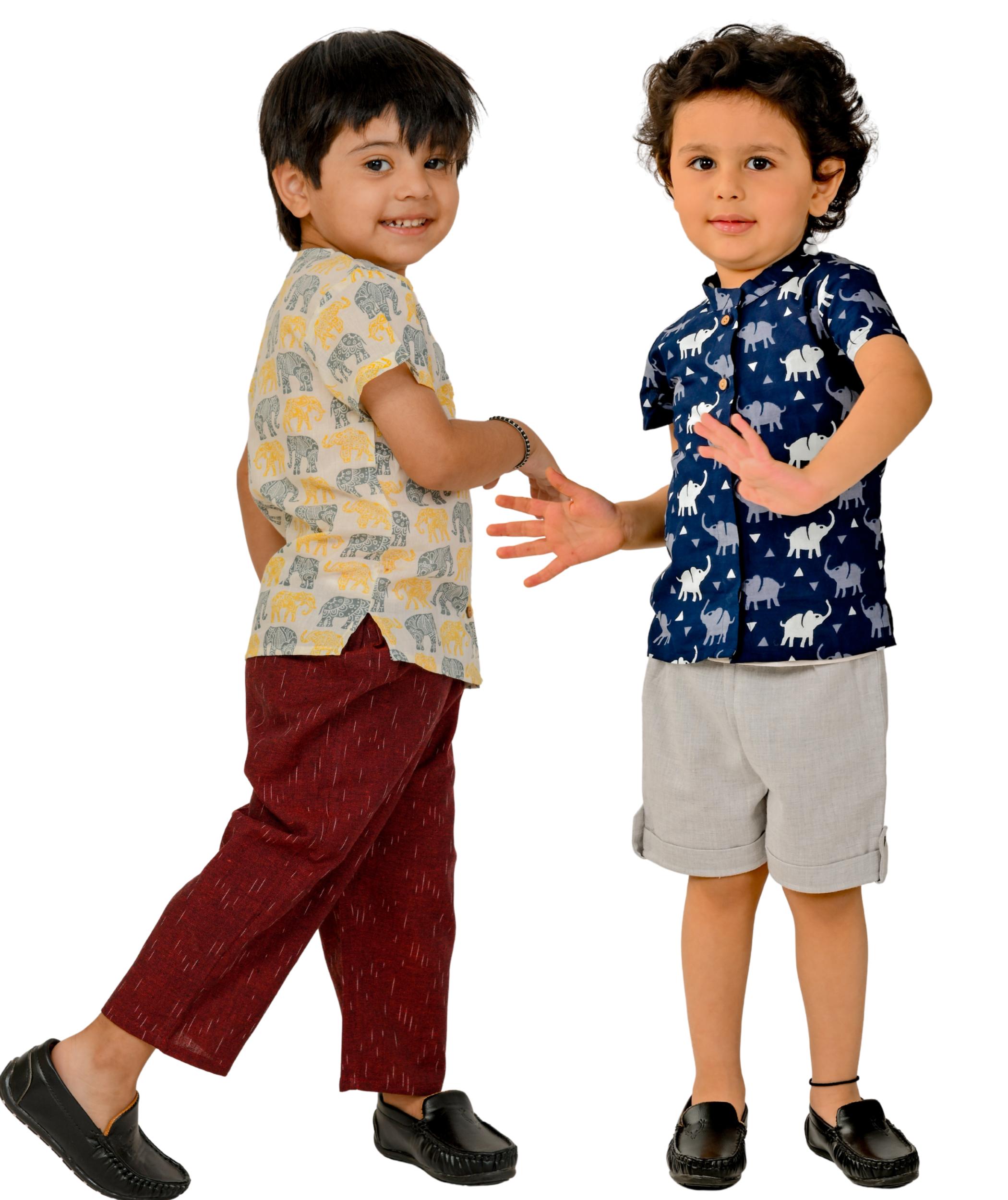 Kids Clothes Boys Summer Wear Set – White:Maroon & Blue:Grey