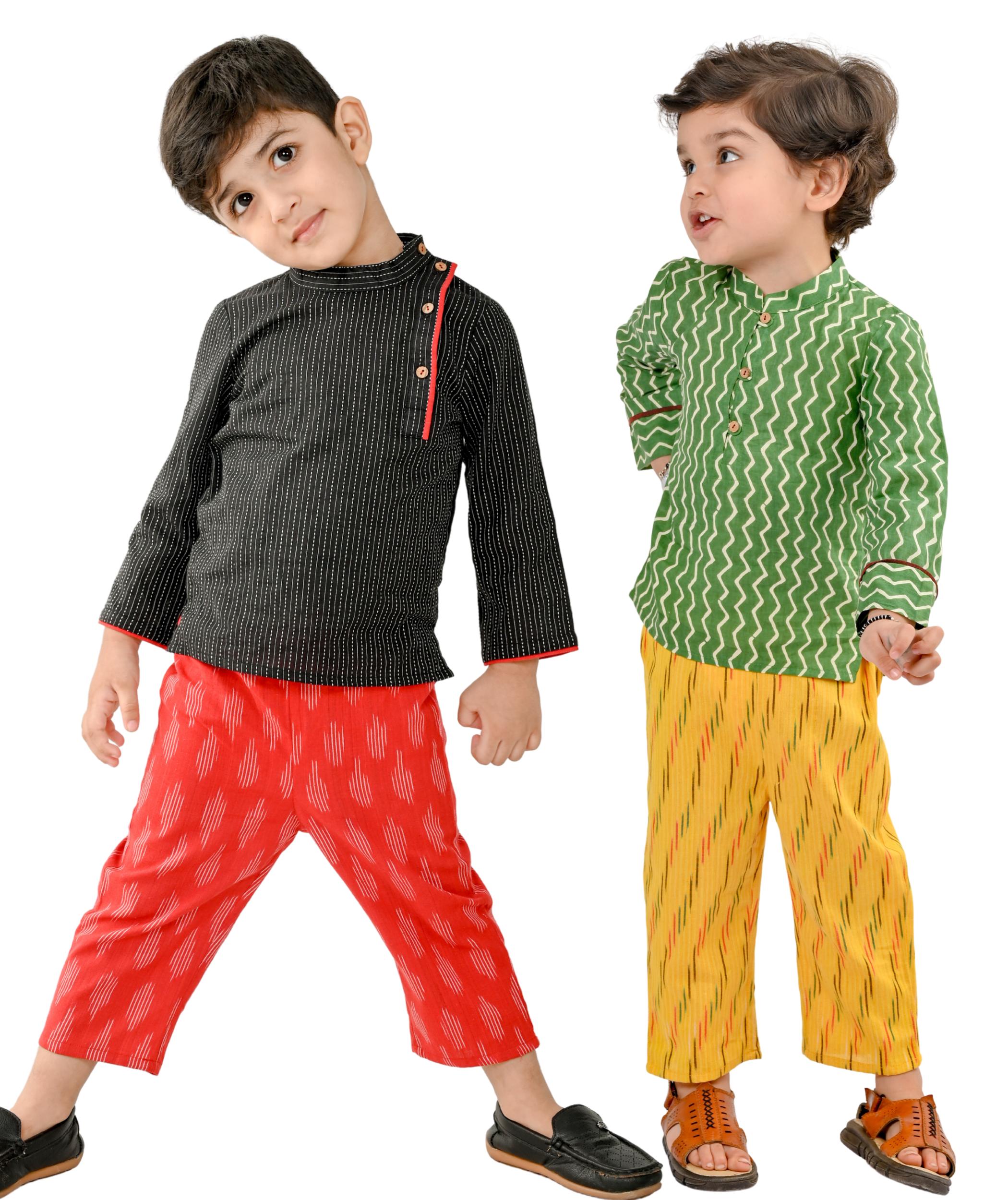 Baby Clothes Boys Festive Party Wear – Black:Red & Green:Yellow