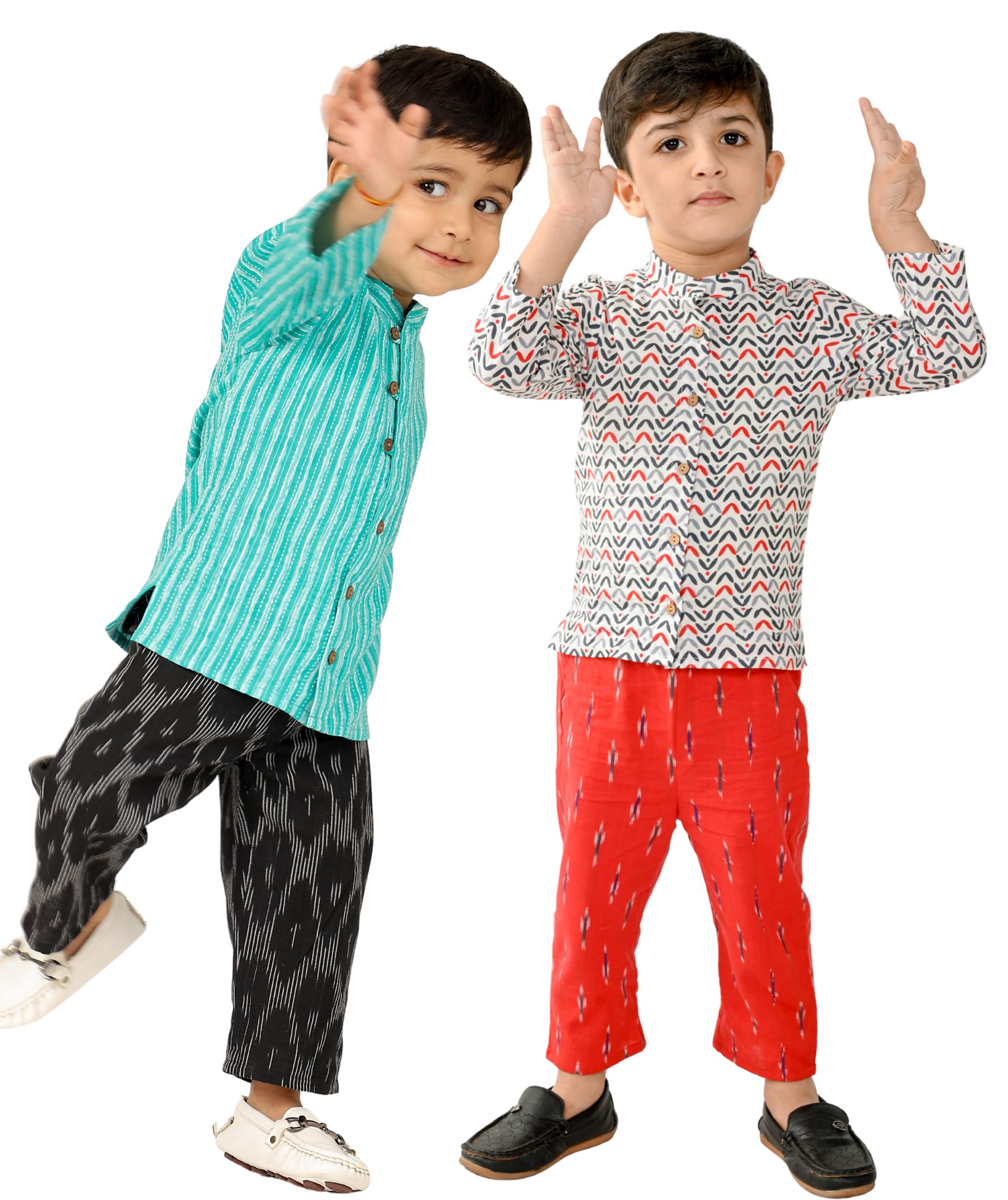 Tiny Bunnies baby boys cotton shirt pant set green black white red festive outfit 1-4 years