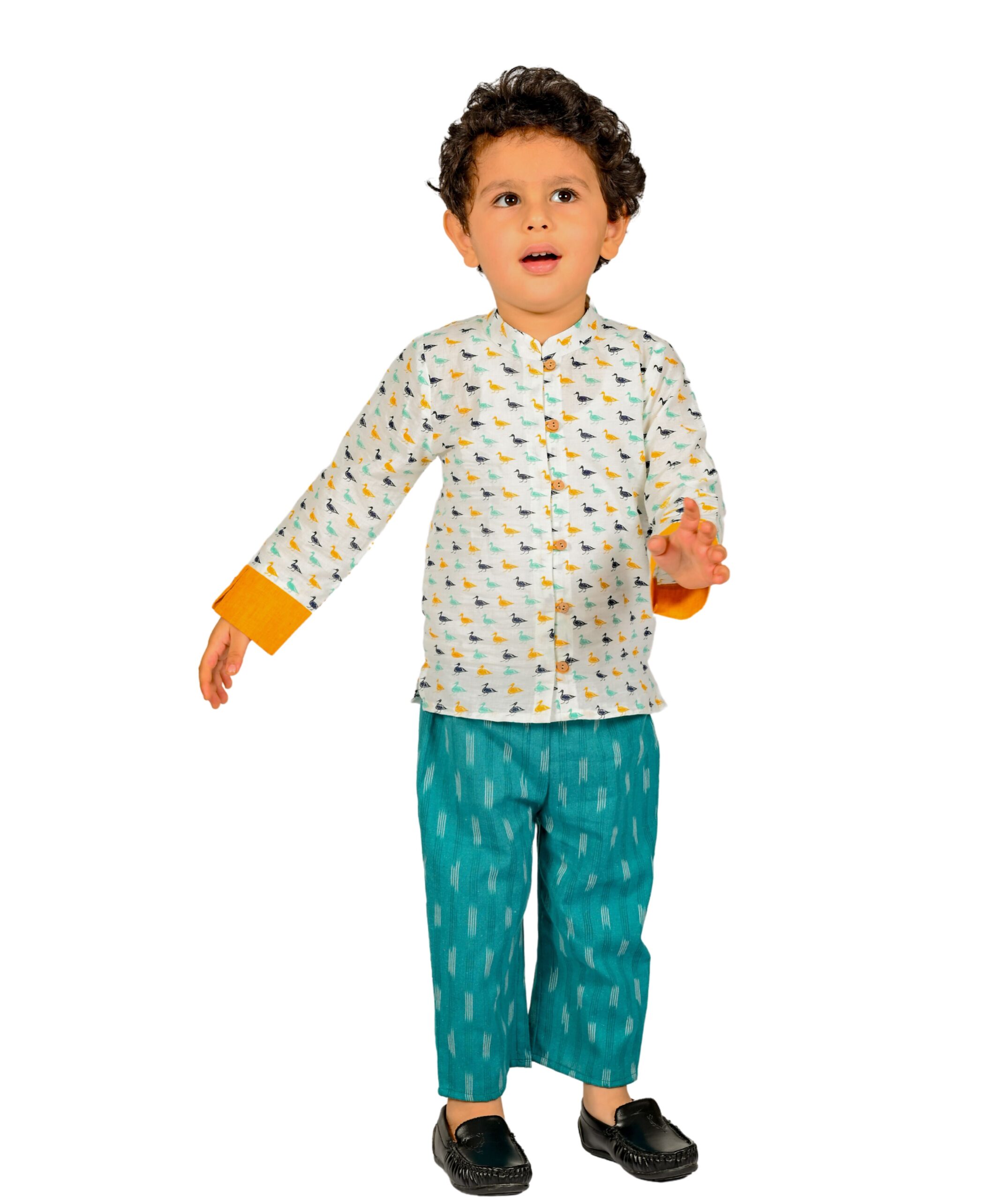 Baby Boys Cotton Shirt With Pant - White & Blue Clothing Set