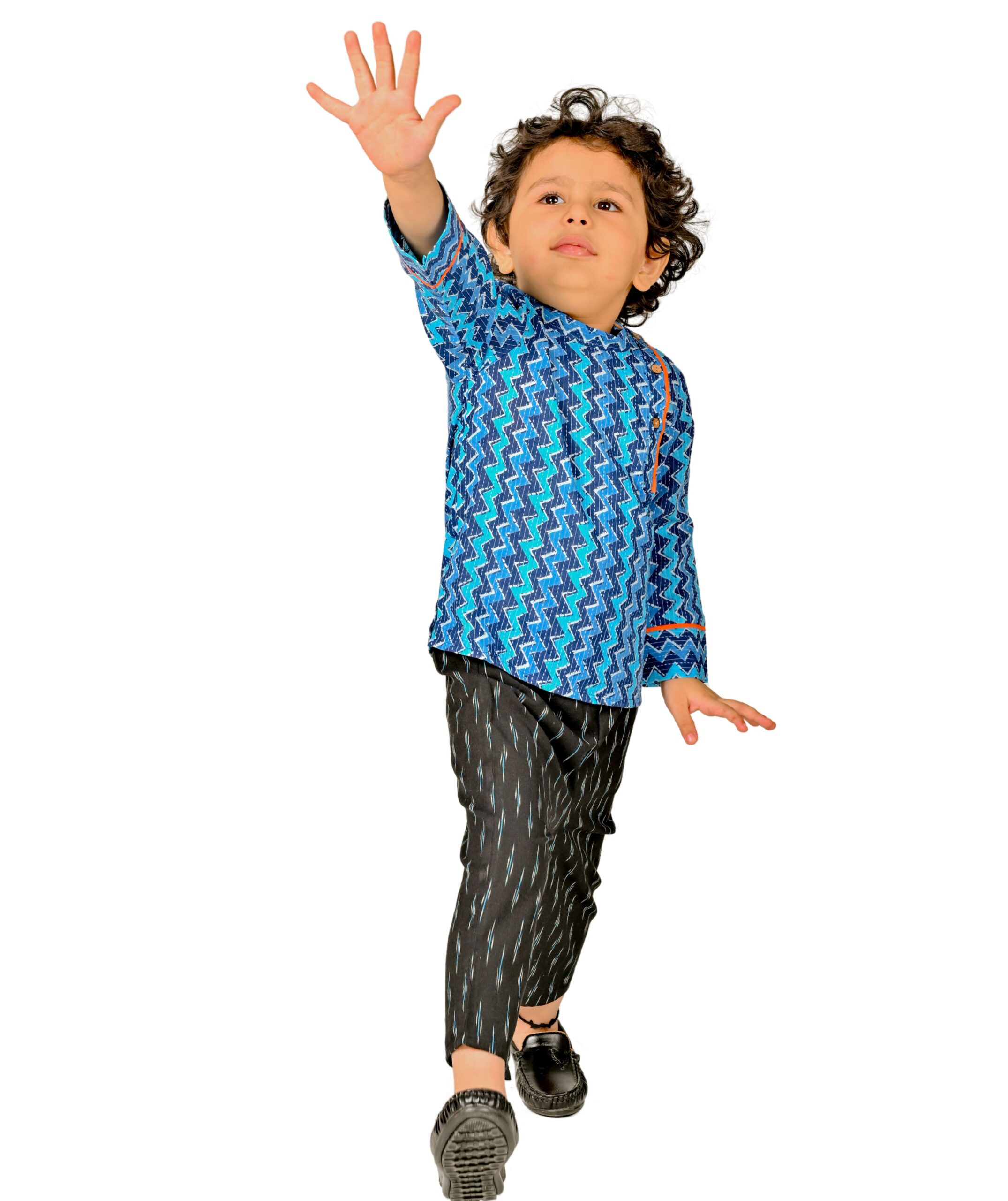 Baby Boys Cotton Shirt With Pant - Blue & Black Clothing Set