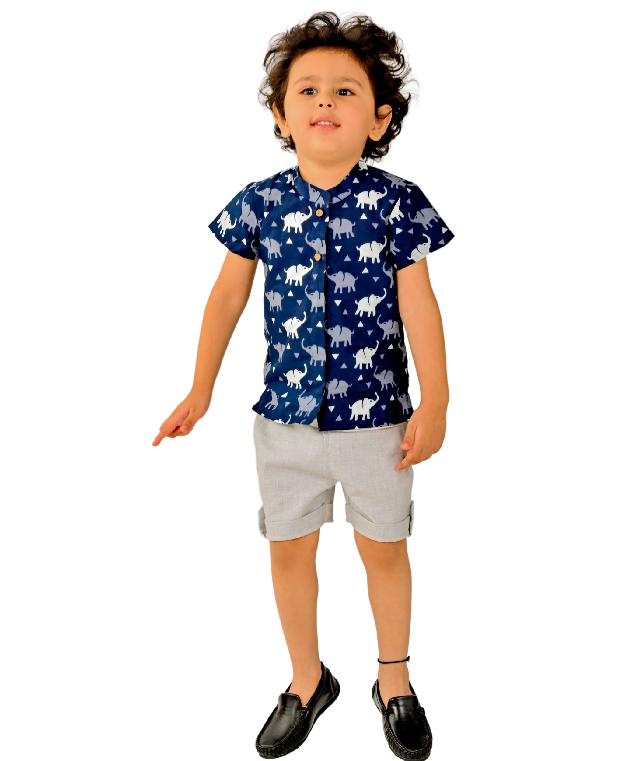 Baby Boys Cotton Shirt With Shorts - White & Grey Clothing Set