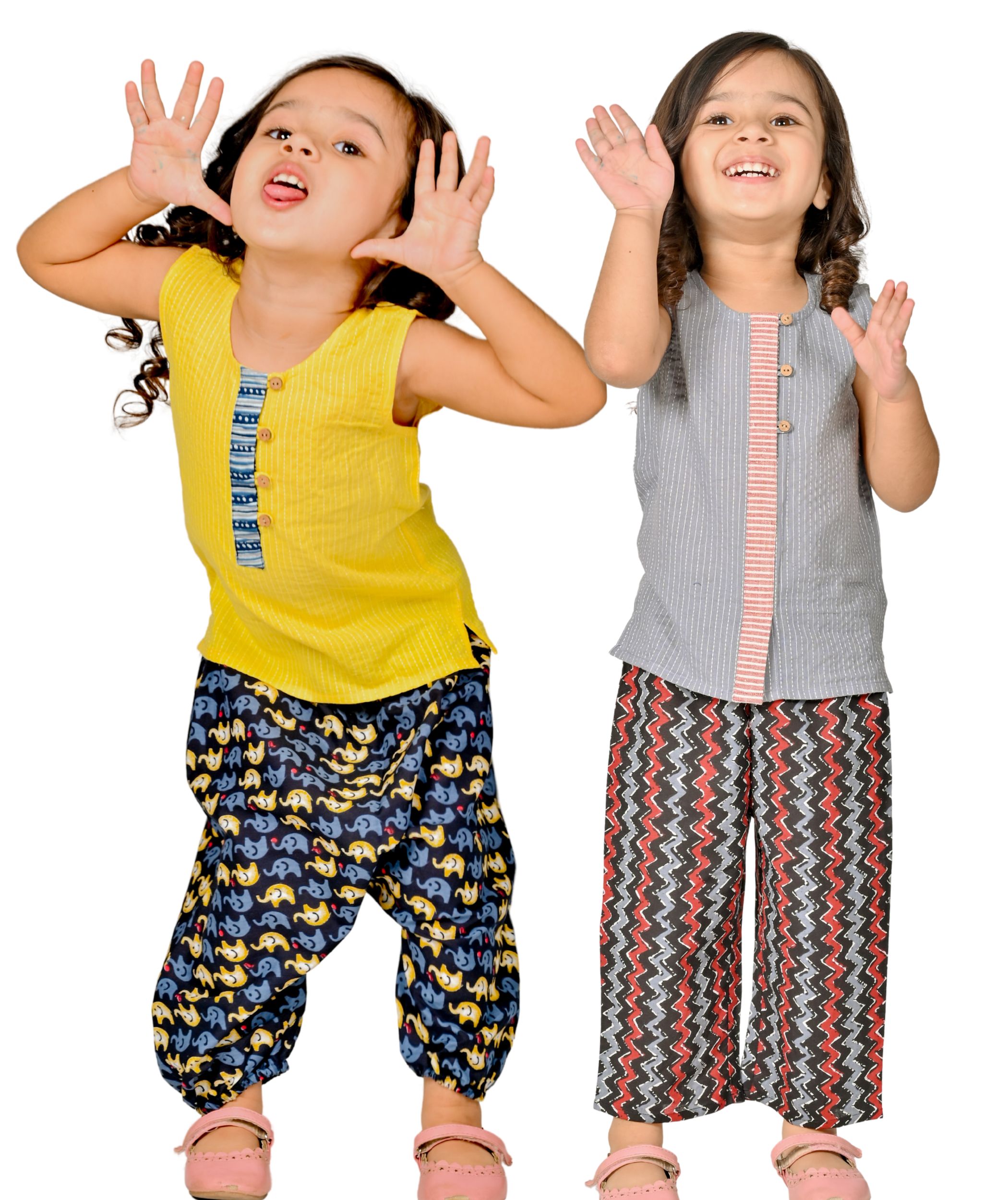 Tiny Bunnies Baby Girl Dress Cotton Clothes Top Pant Set 1 Year To 4 Years Kids Festive Outfit Children Sleeveless Party Combo Wear Yellow:Black & Grey:Maroon
