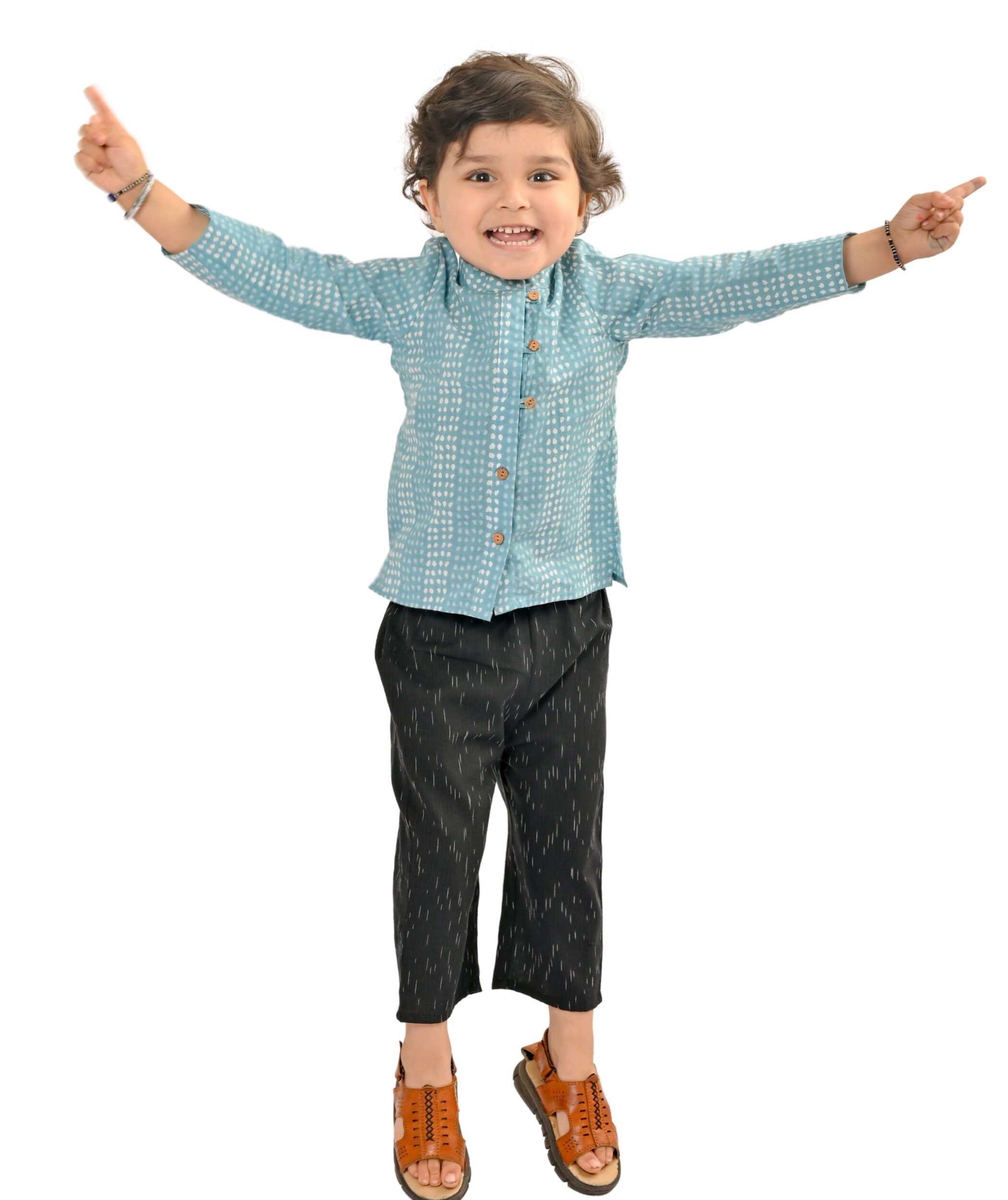 Baby Boys Cotton Shirt With Pant - Blue Black Clothing Set