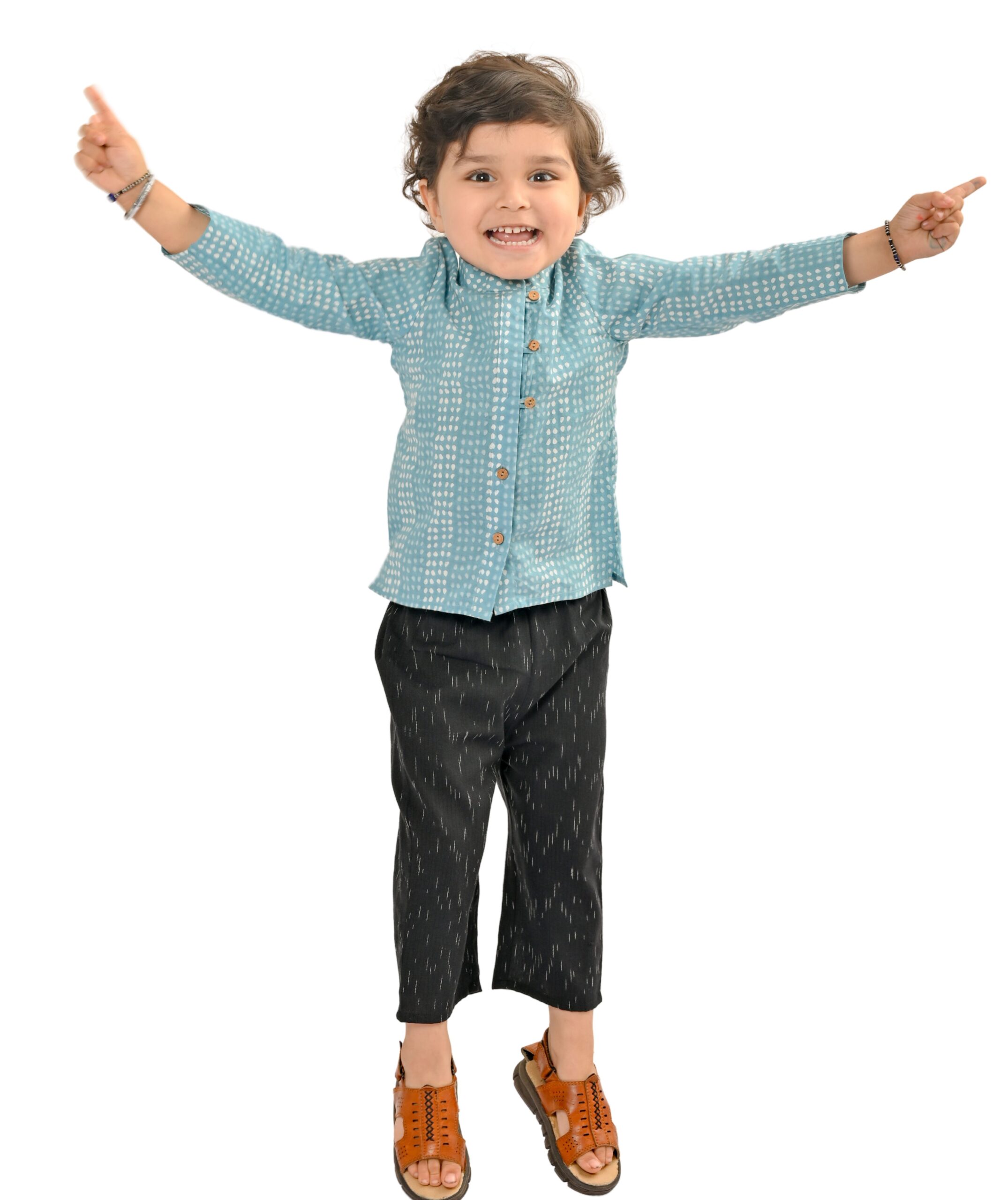 Baby Boys Cotton Shirt With Pant - Blue Black Clothing Set