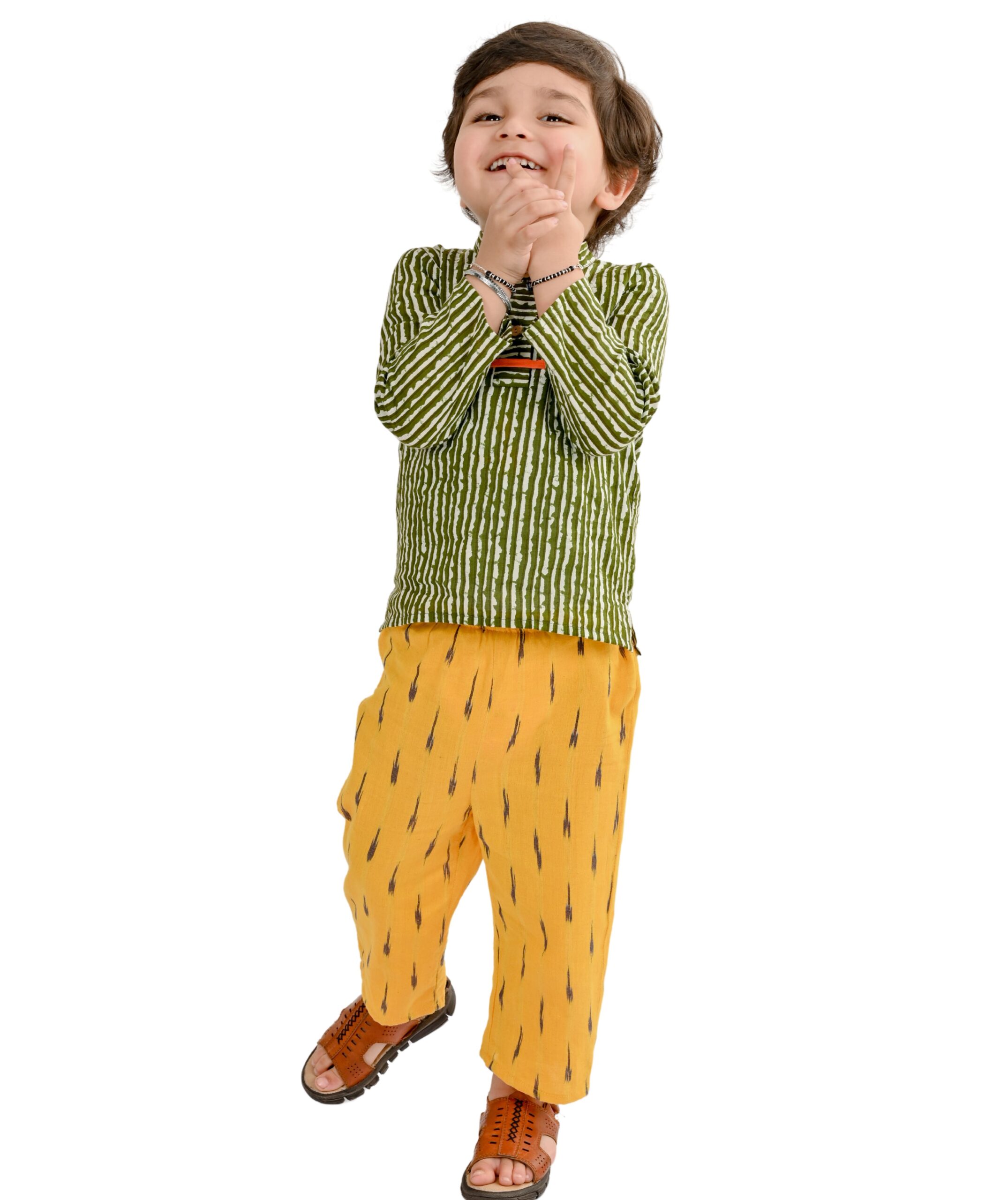 Baby Boys Cotton Shirt With Pant - Green & Yellow Clothing Set